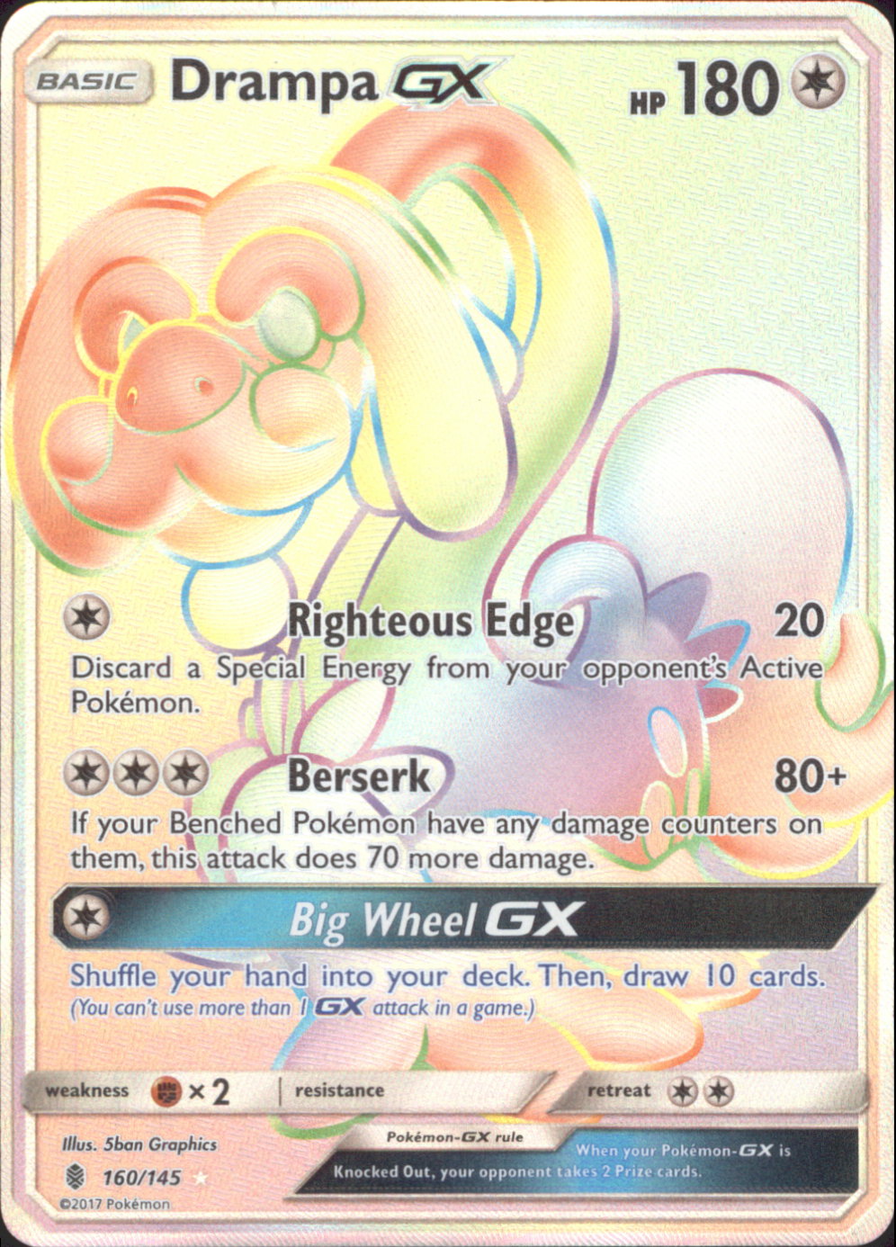DRAMPA GX Pokemon SM02 Sun & Moon Guardians Rising Hyper Rare Card # 160 DRAMPA GX Pokemon SM02 Sun & Moon Guardians Rising Hyper Rare Card # 160
