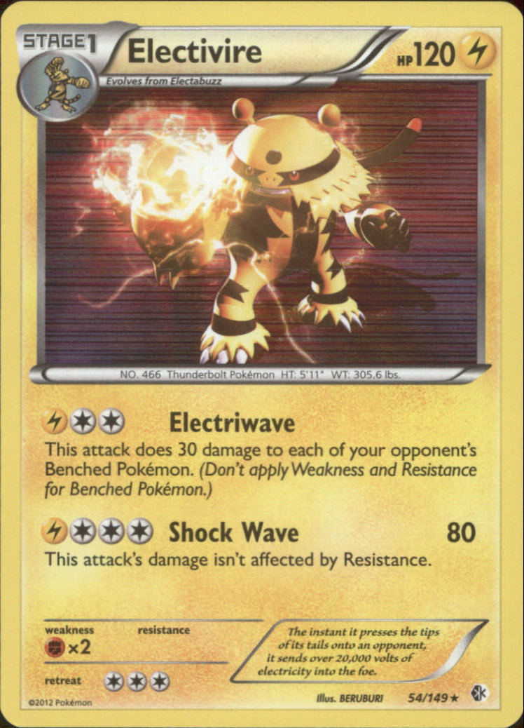 ELECTIVIRE Black & White Boundaries Crossed Holofoil Rare Pokemon Card # 54 ELECTIVIRE Black & White Boundaries Crossed Holofoil Rare Pokemon Card # 54