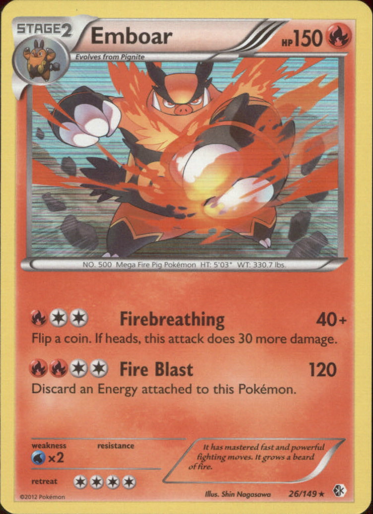 EMBOAR Black & White Boundaries Crossed Holofoil Rare Pokemon Card # 26