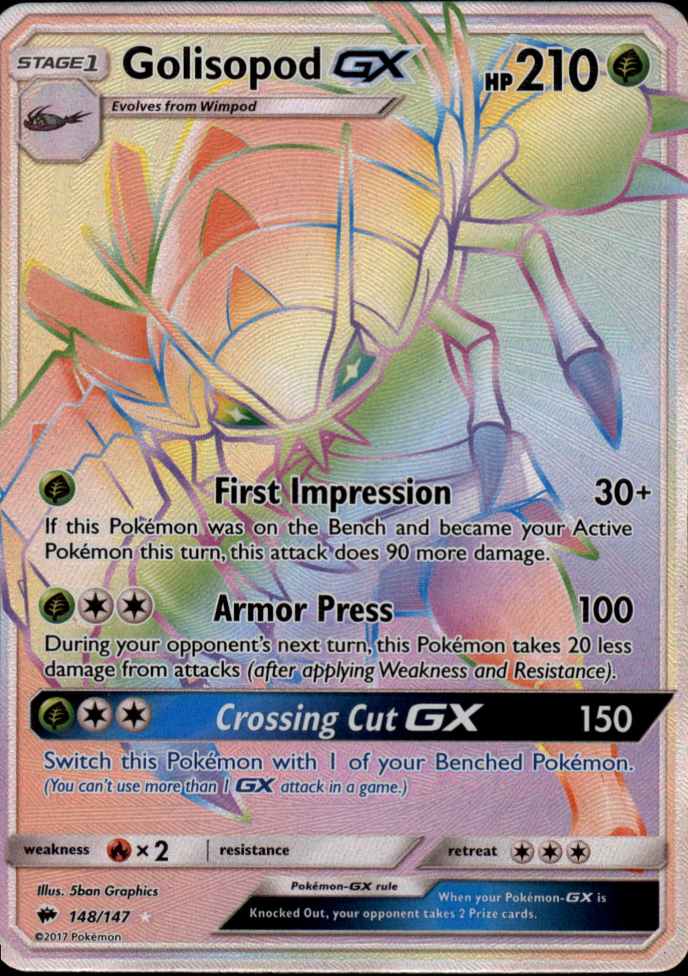 GOLISOPOD GX Pokemon SM03 Sun & Moon Bruning Shadows Hyper Rare Card # 148 GOLISOPOD GX Pokemon SM03 Sun & Moon Bruning Shadows Hyper Rare Card # 148