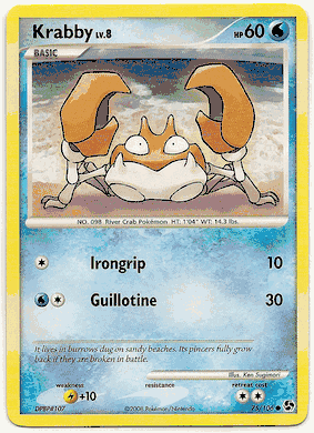 KRABBY LV.8 Pokemon Great Encounters Common Card # 75