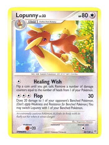 LOPUNNY Rare Pokemon Diamond & Pearl Card # 30 LOPUNNY Rare Pokemon Diamond & Pearl Card # 30