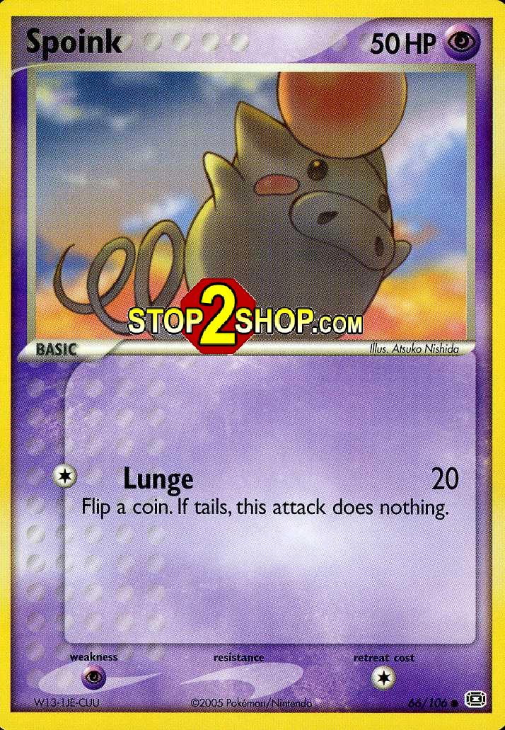 LUNGE SPOINK Pokemon Emerald Single Common Card # 66 LUNGE SPOINK Pokemon Emerald Single Common Card # 66