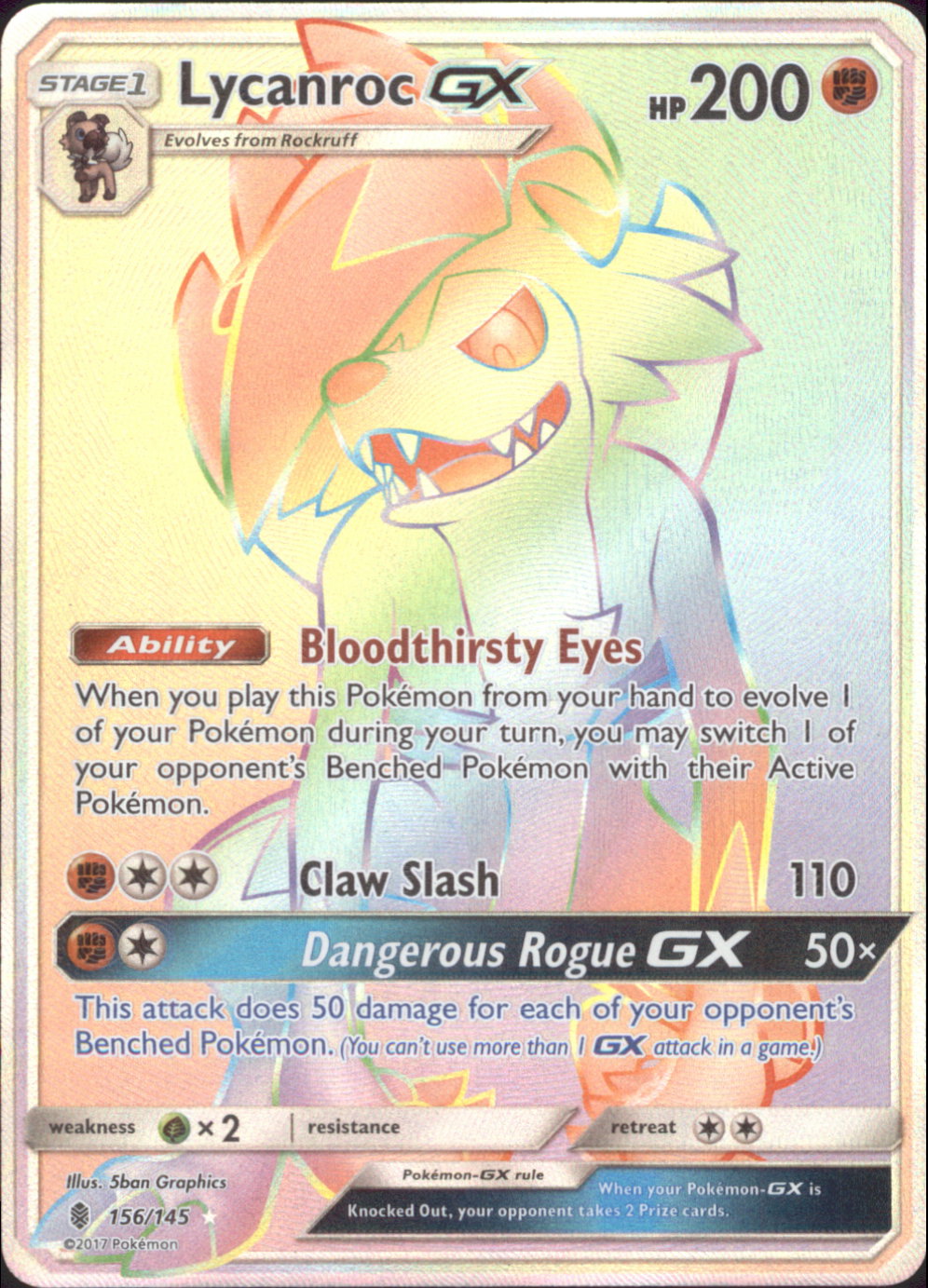 LYCANROC GX Pokemon SM02 Sun & Moon Guardians Rising Hyper Rare Card # 156