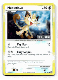 MEOWTH LV.13 Pokemon PLATINUM Burger King Reverse Foil Promo Card # 106/146