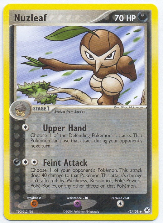nuzleaf pokemon card NUZLEAF Uncommon Pokemon Hidden Legends Card # 45