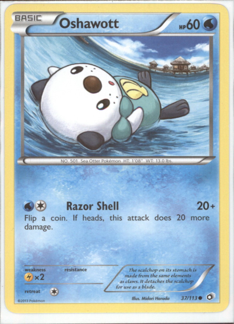OSHAWOTT Common Pokemon BW11 Black & White Legendary Treasures Card # 37 OSHAWOTT Common Pokemon BW11 Black & White Legendary Treasures Card # 37