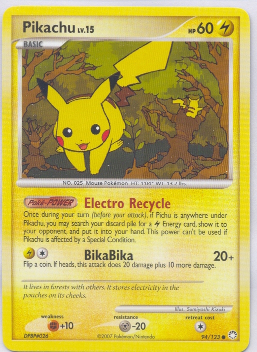 PIKACHU LV.15 Pokemon Mysterious Treasures Common Card # 94