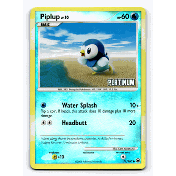 PIPLUP LV.10 Pokemon PLATINUM Burger King Reverse Foil Promo Card # 71/100