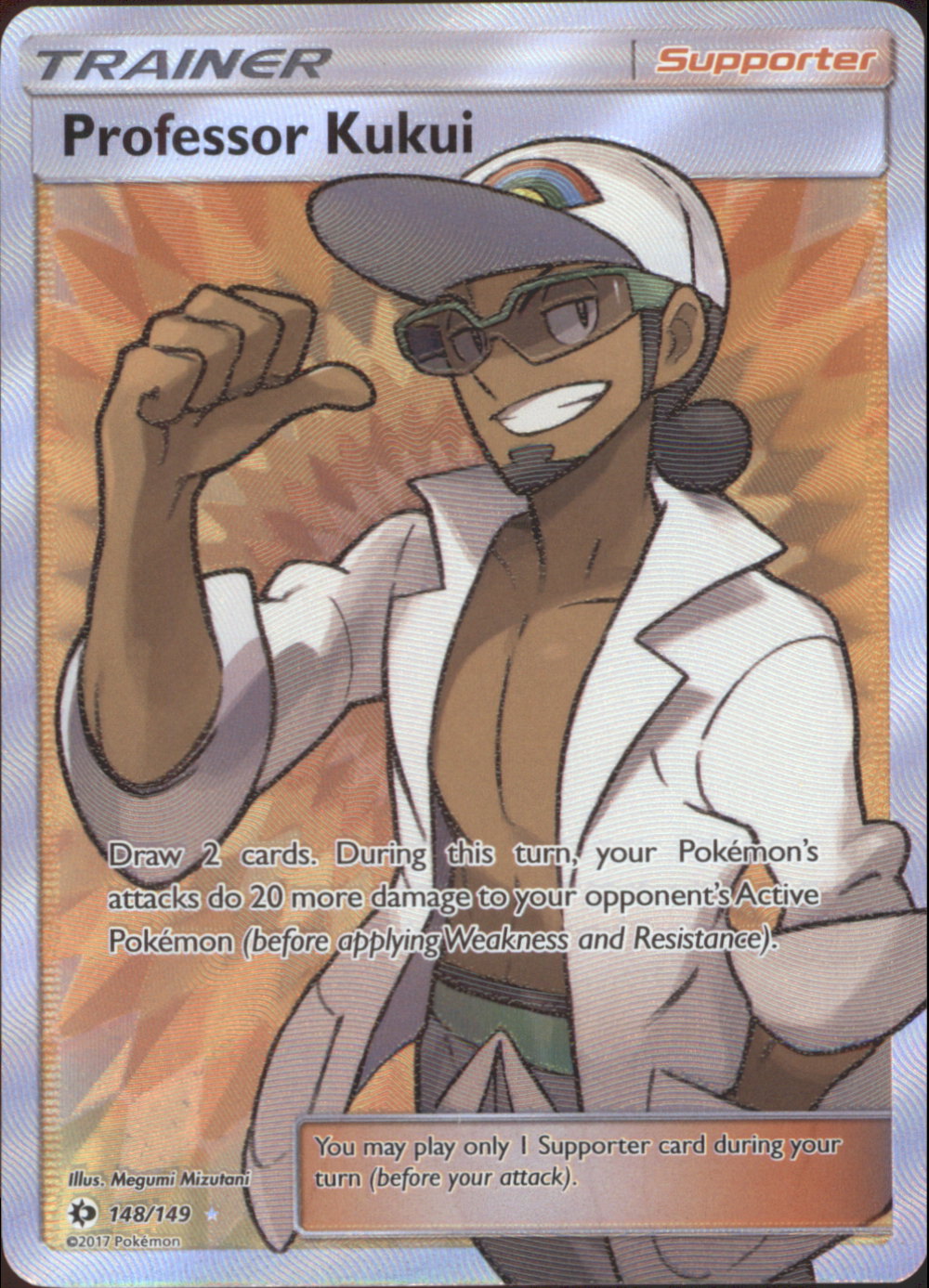 kukui pokemon card 2017 Sun & Moon 148 Full Art/professor PSA 9 Graded Description coming soon... PROFESSOR KUKUI Pokemon Sun &
