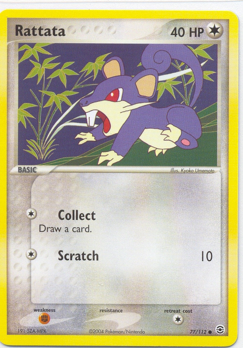 pokemon leaf card RATTATA Common Fire Red Green # 77 159/203 / Uncommon Card Type / HP / Stage Leaf Energy! - custom altered