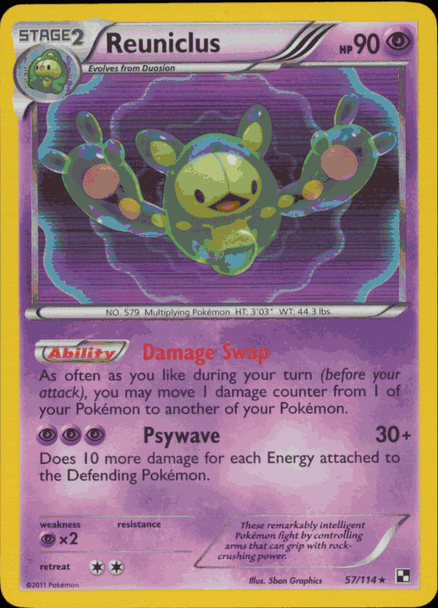 REUNICLUS Pokemon Black & White BW1 Holofoil Rare Card # 57 REUNICLUS Pokemon Black & White BW1 Holofoil Rare Card # 57