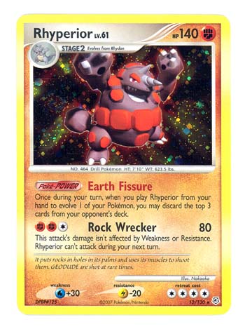 pokemon rhyperior card RHYPERIOR Holofoil Rare Pokemon Diamond & Pearl Card # 12