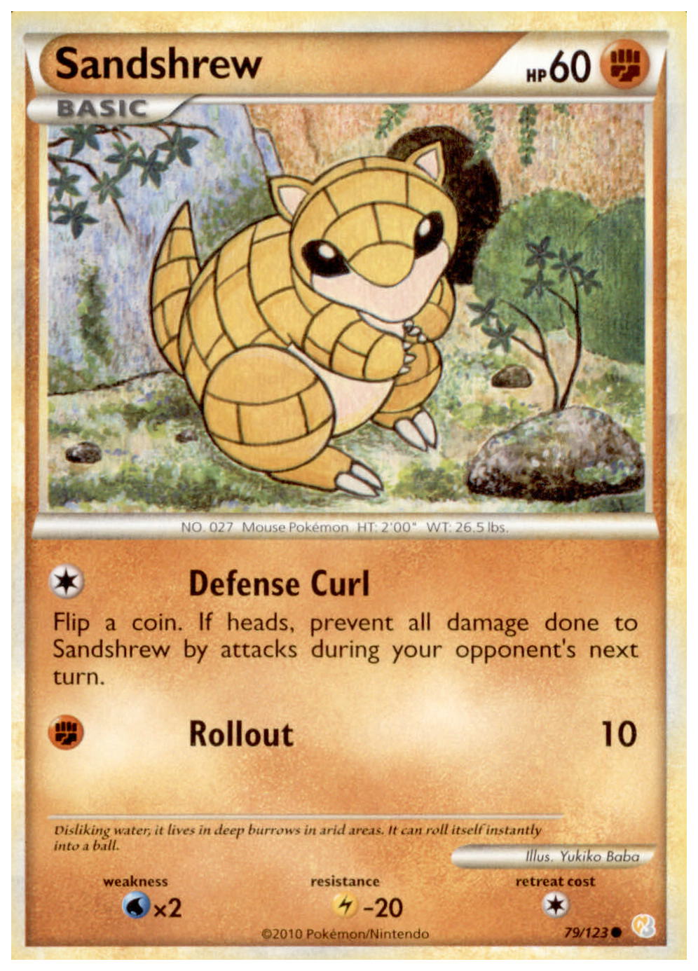 SANDSHREW HeartGold SoulSilver HGSS Common Pokemon Card # 79/123 SANDSHREW HeartGold SoulSilver HGSS Common Pokemon Card # 79/123
