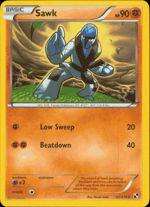 sawk pokemon card SAWK Pokemon Black & White BW1 Rare Card # 62