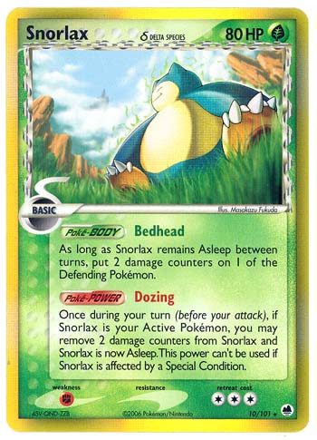 SNORLAX DELTA Holofoil Rare CardPokemon EX Dragon Frontiers Card # 10