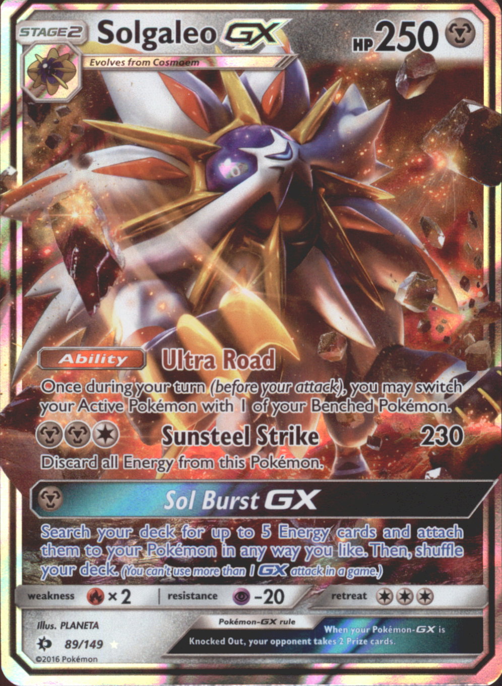 SOLGALEO-GX Pokemon Sun & Moon Base Set GX Rare Holofoil Card # 89