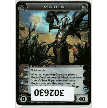 STOP2SHOP.com EXCLUSIVE <br>Chaotic Card <br> (302630) VIX'BEN <br> 45/45/70/45/40 (3 Max Stats) <br> SUPER RARE HOLOFOIL <br>CHAOTIC CARD