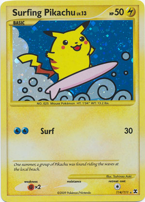 SURFING PIKACHU Pokemon Platinum Rising Rivals Secret Rare Holofoil Card #  114