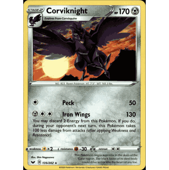 SWSH01-135 CORVIKNIGHT Rare Pokemon Sword & Shield Base Set Card # 135/202