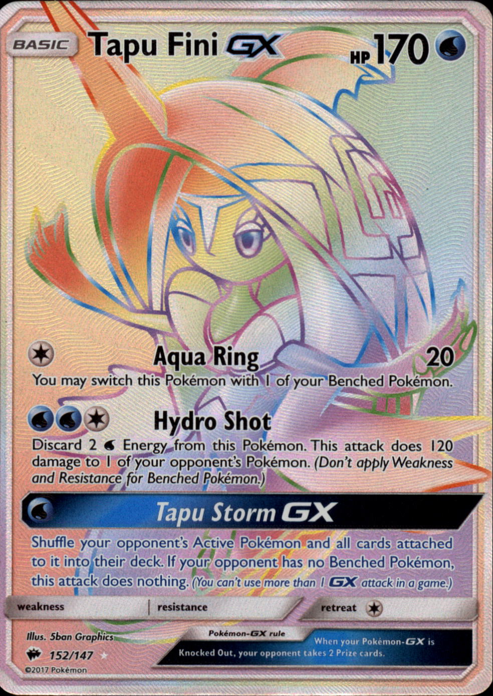 TAPU FINI GX Pokemon SM03 Sun & Moon Bruning Shadows Hyper Rare Card # 152