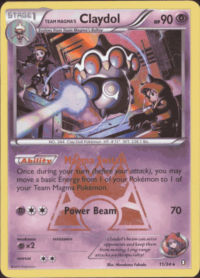 TEAM MAGMA'S CLAYDOL Pokemon Double Crisis Rival Ambitions Holo Rare Card #  11/34