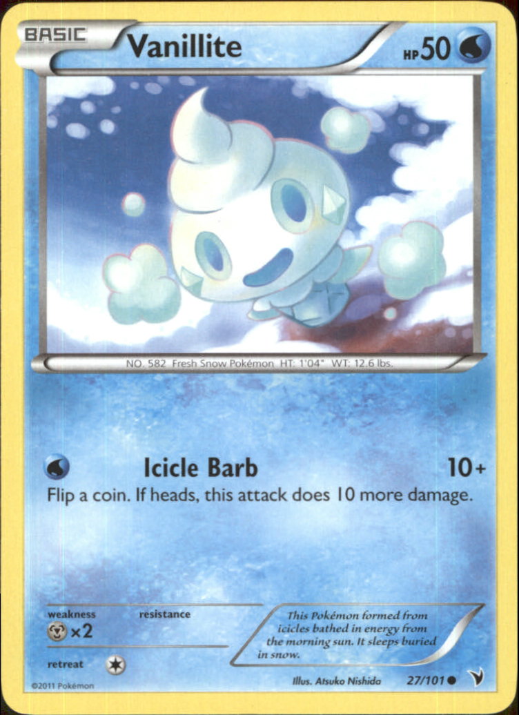 pokemon vanillite card VANILLITE Common Pokemon BW3 Black & White Noble Victories Card # 27