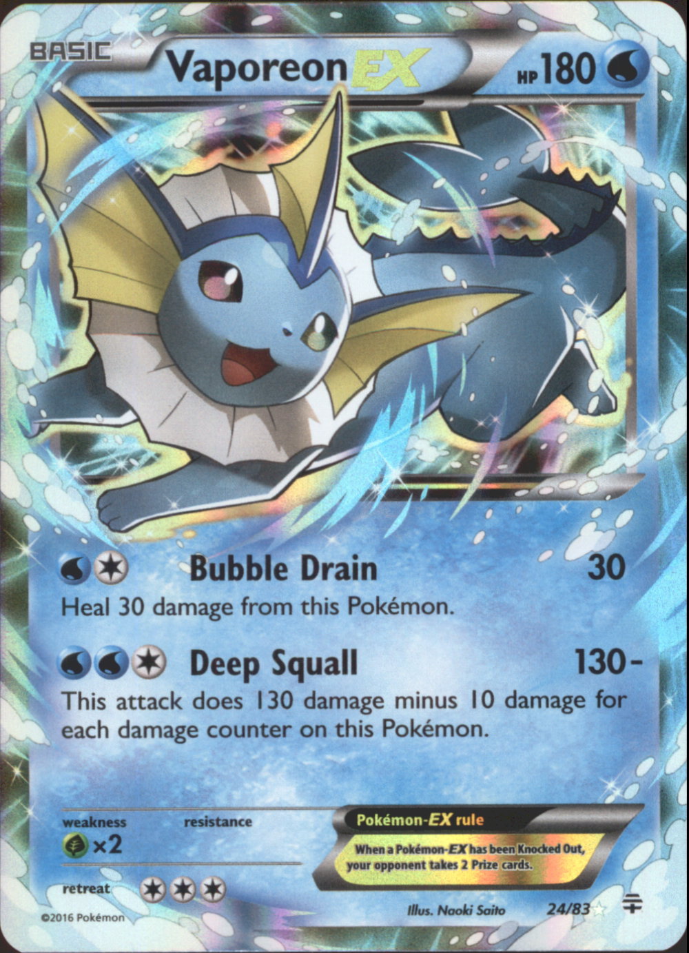 VAPOREON EX Pokemon GENERATIONS Ultra Rare Card # 24/83
