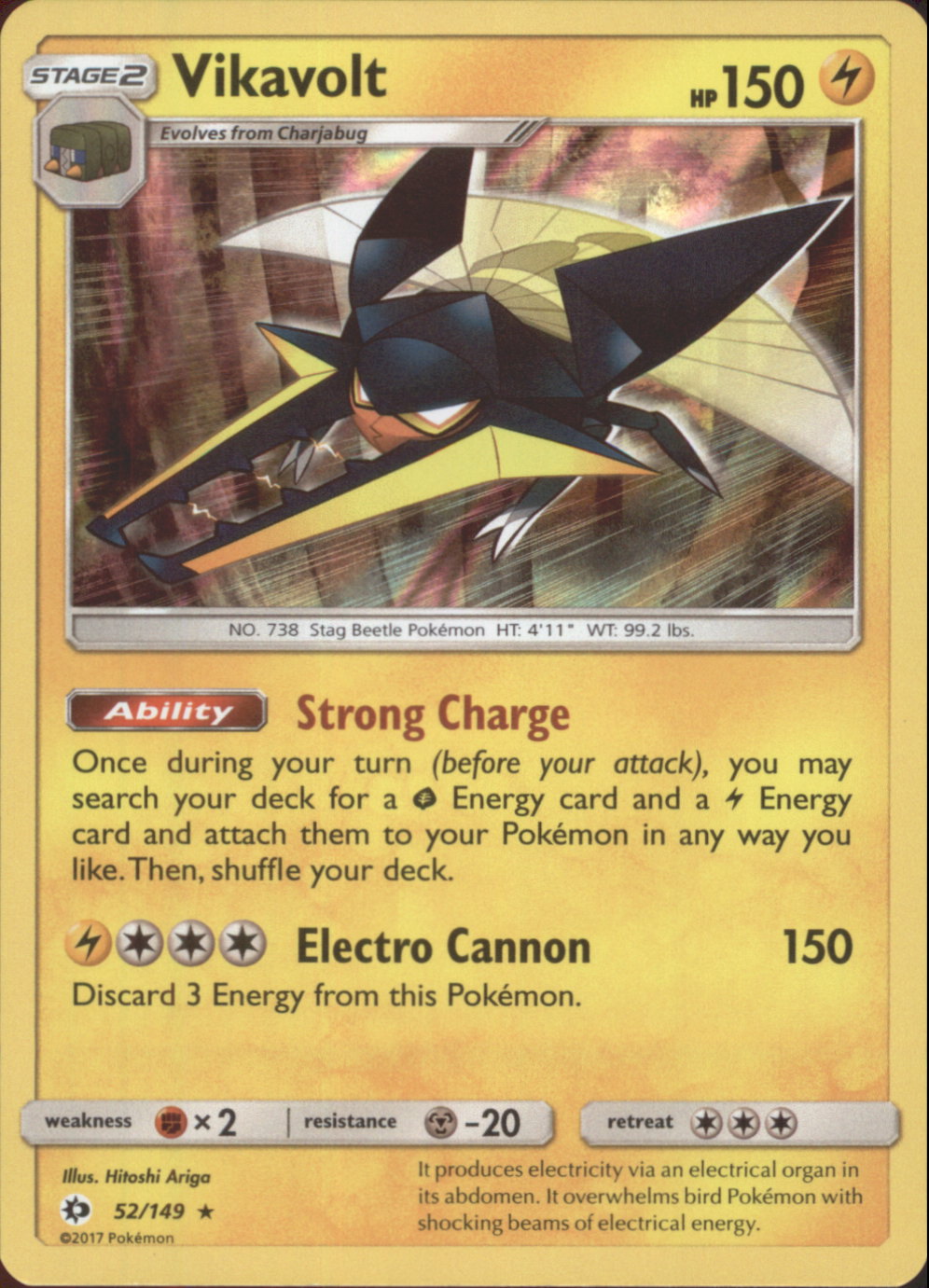 VIKAVOLT Pokemon Sun & Moon Base Set Holo Rare Foil Card # 52