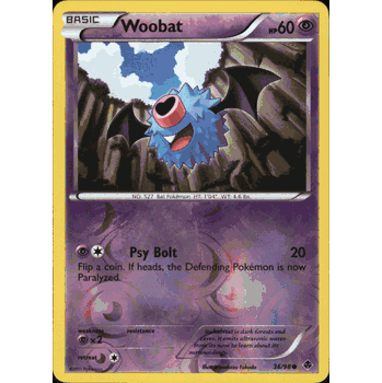 WOOBAT PARALLEL (REVERSE) FOIL Pokemon BW2 Emerging Powers Card # 36/98