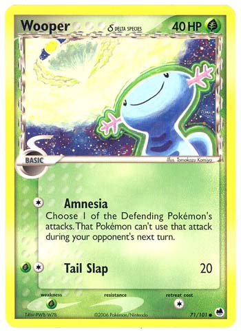 WOOPER DELTA Common CardPokemon EX Dragon Frontiers Card # 71 WOOPER DELTA Common CardPokemon EX Dragon Frontiers Card # 71