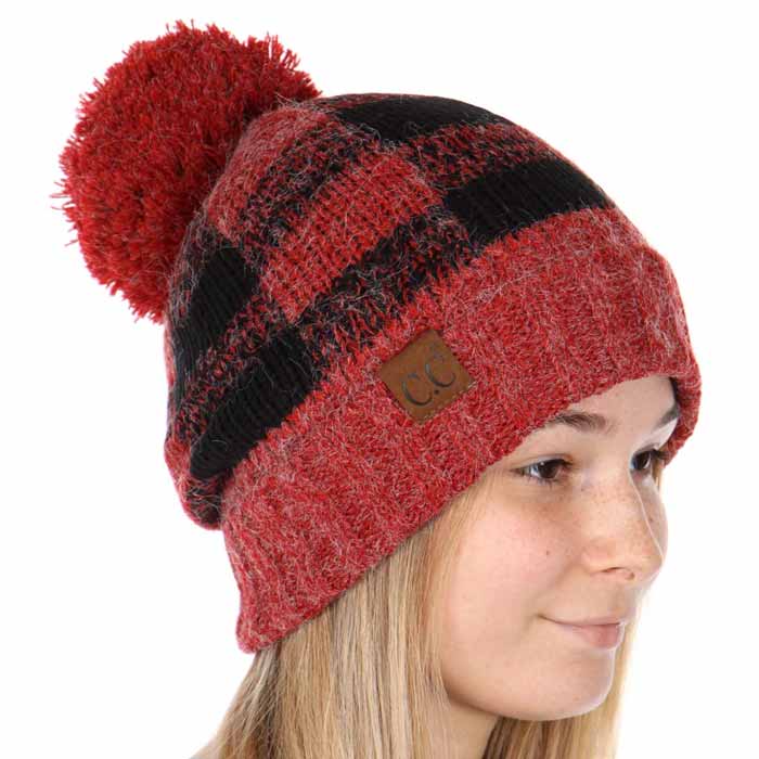 Buffalo Checker Lined CC Beanie Hat with Pom