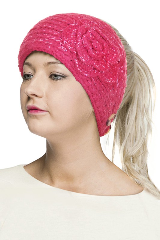CC Knit Headband with Crochet Sequin Flower