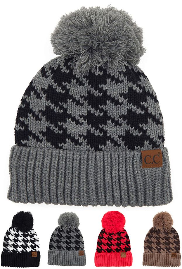 Houndstooth Pattern CC Hat with Pom