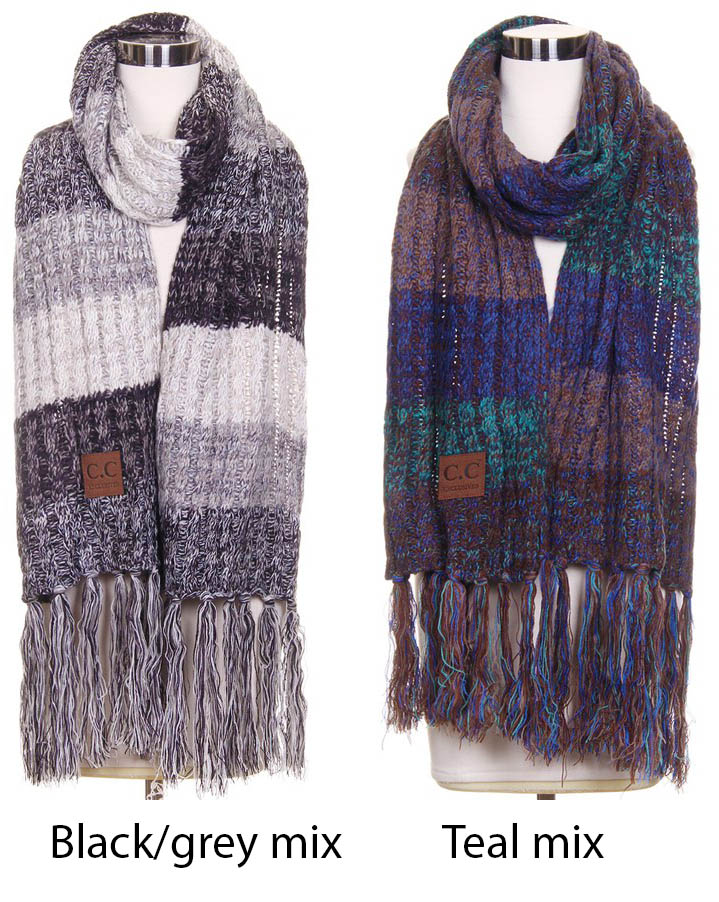 Marled Knit CC Scarf with Fringe