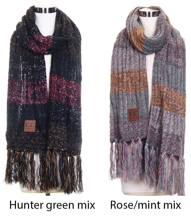 Marled Knit CC Scarf with Fringe