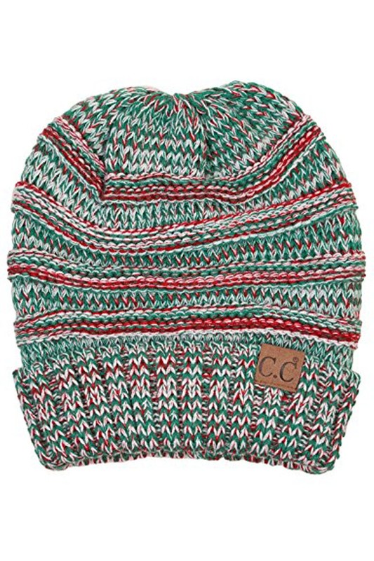 Red, Green and White CC Brand Knit Beanie Hat