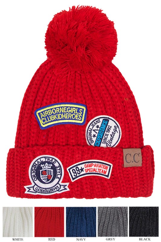 CC Knit Beanie Hat with Patches
