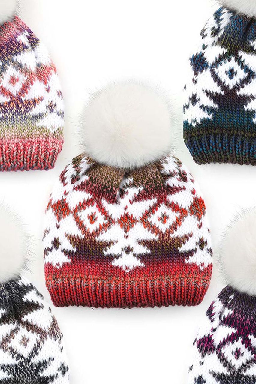 CC Brand Ombre Aztec Beanie Hat with Pom