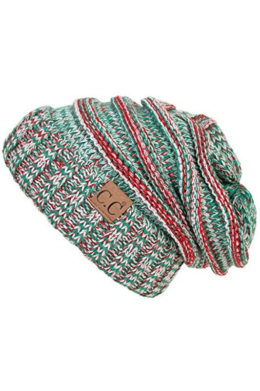 Red, Green and White CC Brand Knit Beanie Hat