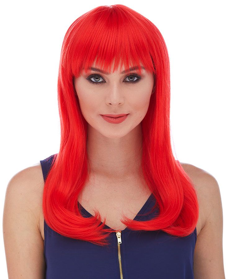 Red Long Straight Wig with Bangs Classy