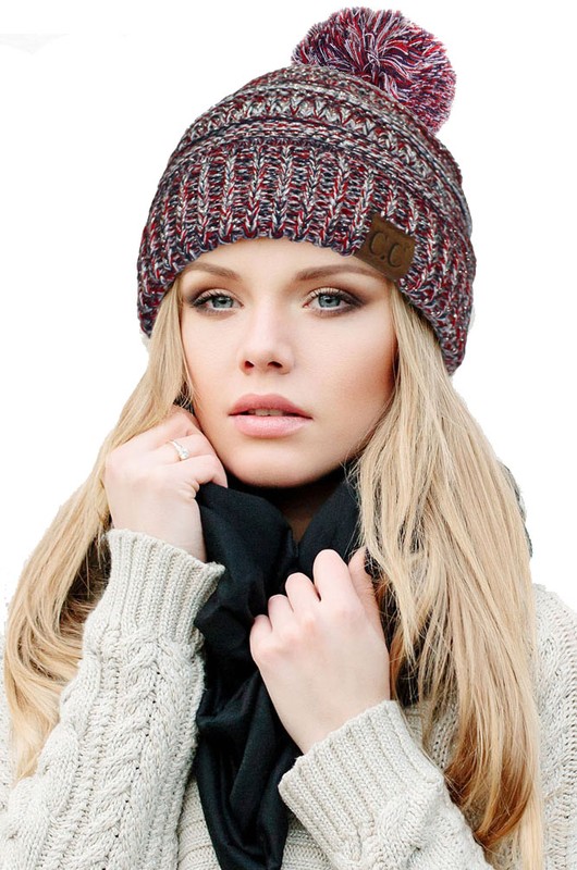 Red, White and Blue Silver Metallic CC Beanie with Pom Pom