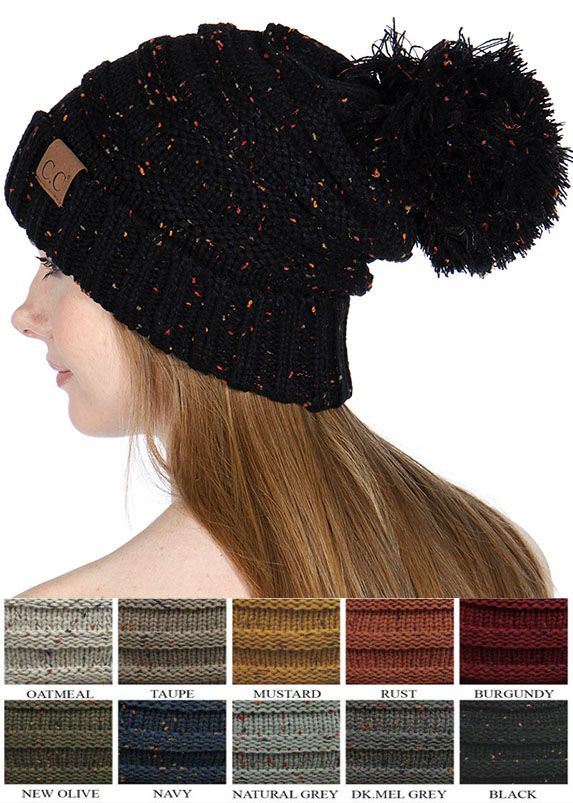 Slouchy Confetti Beanie Hat with Pompom