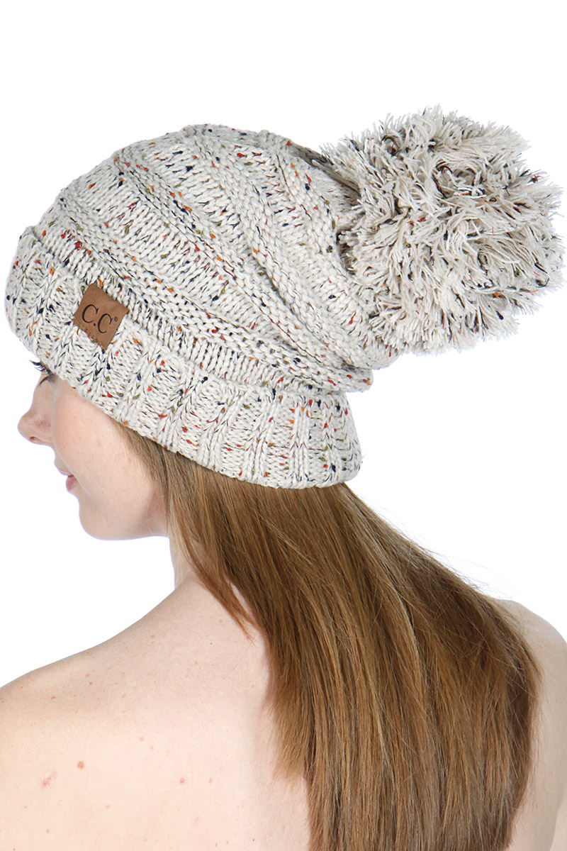 Slouchy Confetti Beanie Hat with Pompom