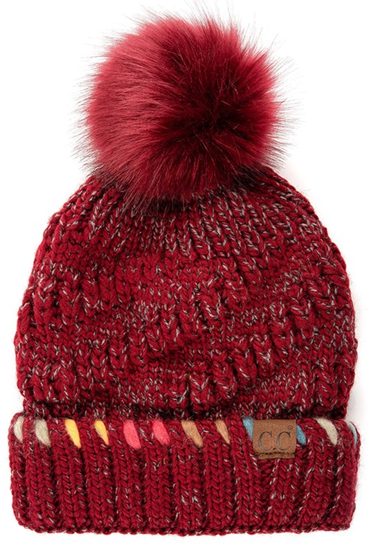 Warm CC Hat with Pom and Ombre Trim