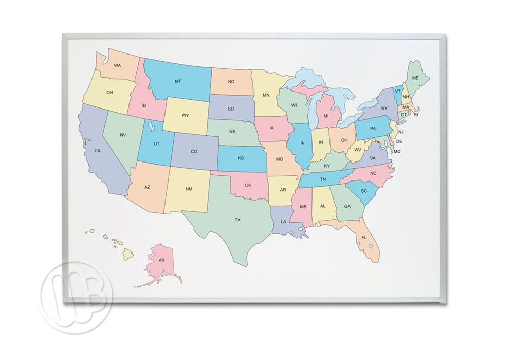 Dry Erase Map of USA 32" x 45.5" Board OptiMA