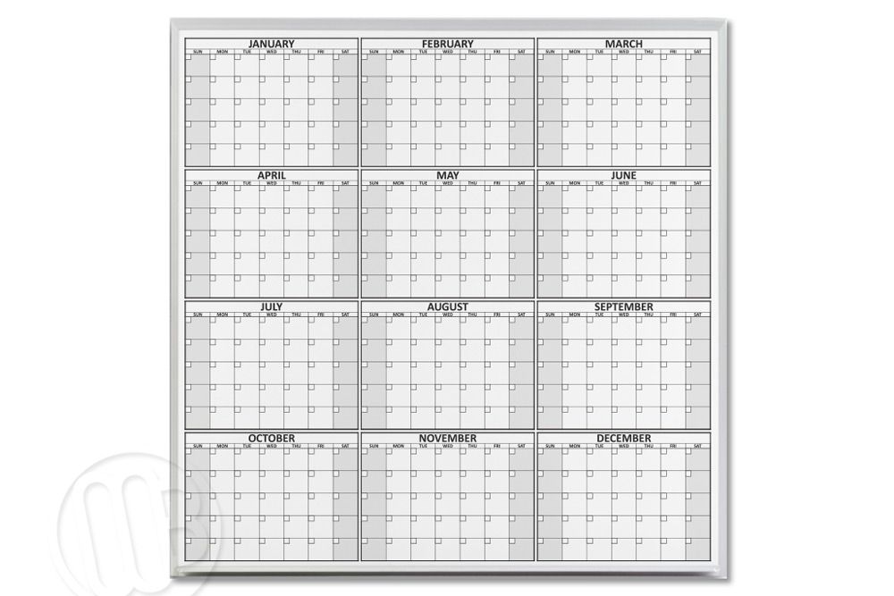 12 Month Dry Erase Calendar 4' x 4' June