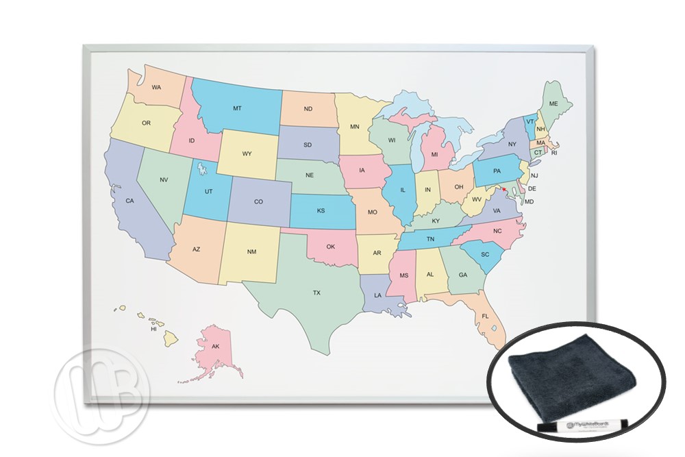 Dry Erase Map of USA 32" x 45.5" Board OptiMA