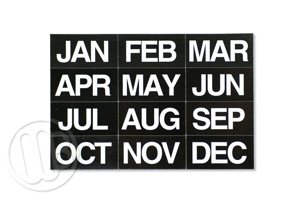 Month White on Black Background