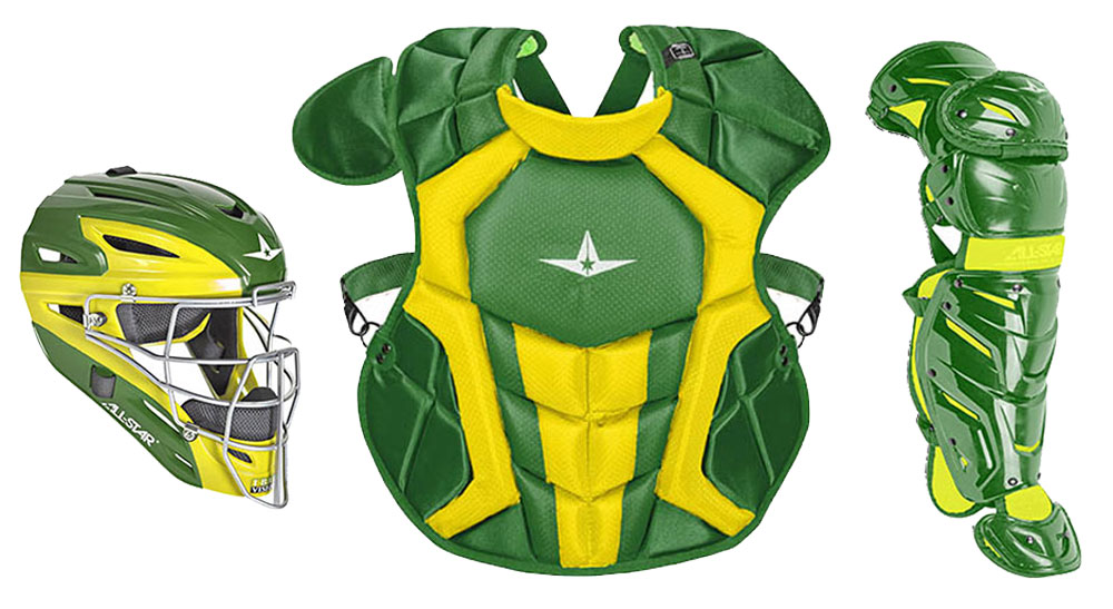 Sale! Buy AllStar Axis Pro S7 Intermediate Dark Green/Gold Catcher's Kit CKCC1216S7XDGGO